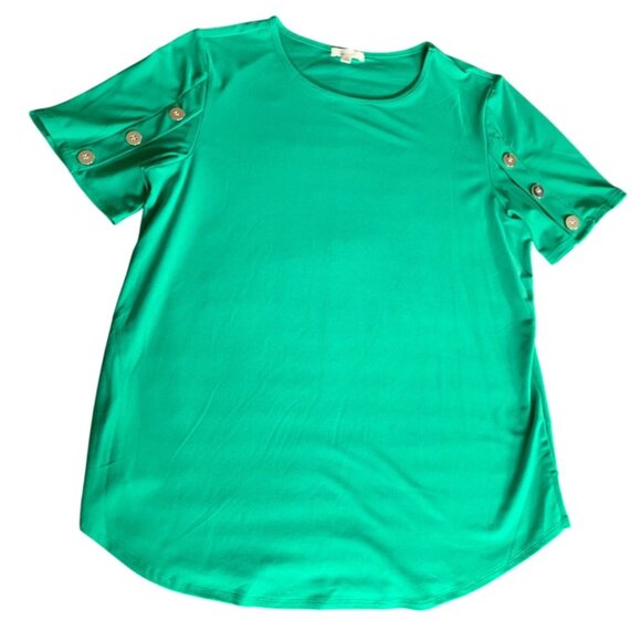 Green Button-Accent Short Sleeve Top By 89th & Madison Womens Size Large - Picture 1 of 9